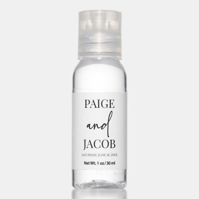 Classic Minimal Minimalist Custom Names Wedding Hand Sanitizer (Front)