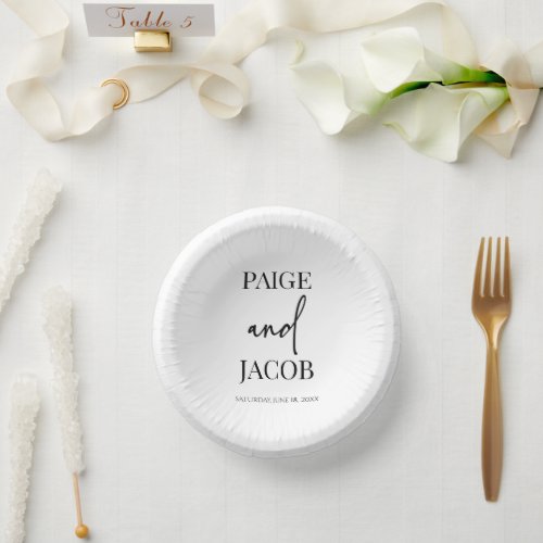 Classic Minimal Minimalist Custom Names Wedding Paper Bowls