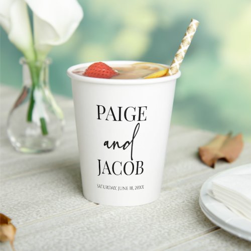 Classic Minimal Minimalist Custom Names Wedding Paper Cups