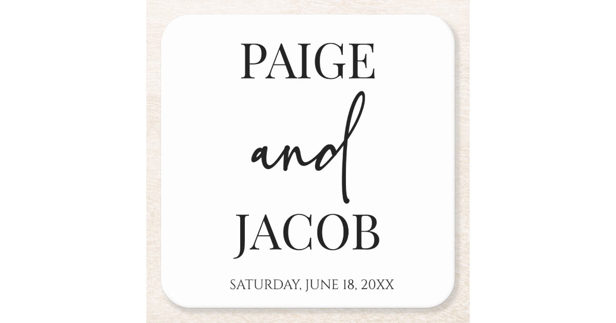 Curated visual reference: Gallery Detail: Classic Minimal Minimalist Custom Names Wedding Square Paper Coaster