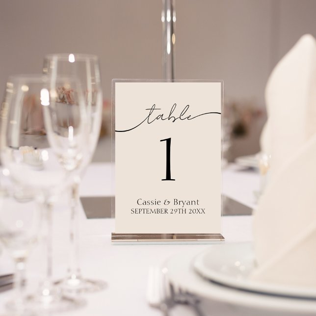 Classic Minimal Modern Script Wedding Table Number (Modern Elegant Wedding Table Number Cards with Chic Script)