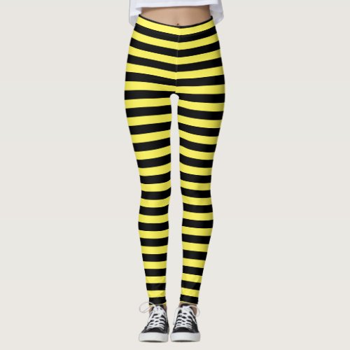 Classic Minimal Modern Yellow and Black Striped  Leggings