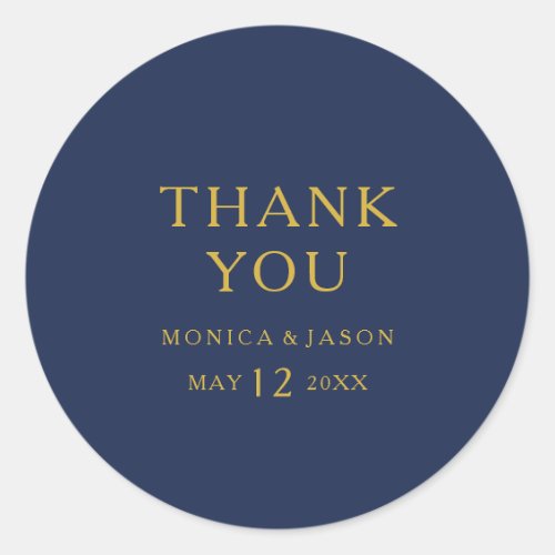 Classic Minimal Navy Blue Gold Thank You Wedding Classic Round Sticker