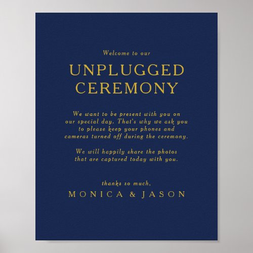 Classic Minimal Navy Blue Gold Unplugged Ceremony Poster