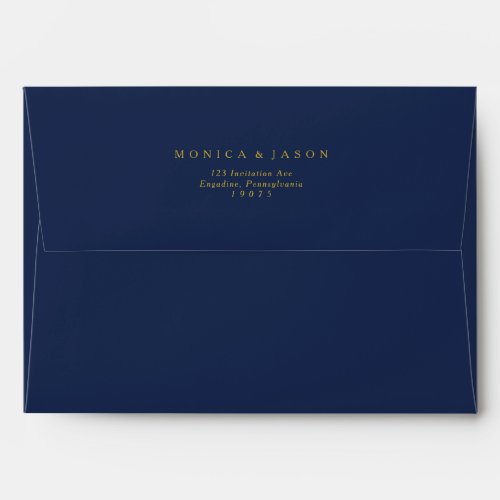 Classic Minimal Navy Blue Gold Wedding Invitation Envelope