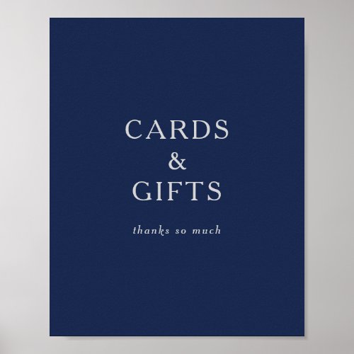 Classic Minimal Navy Blue Silver Cards and Gifts Poster