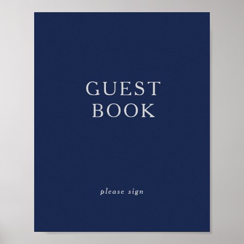 Classic Minimal Navy Blue Silver Guest Book Sign