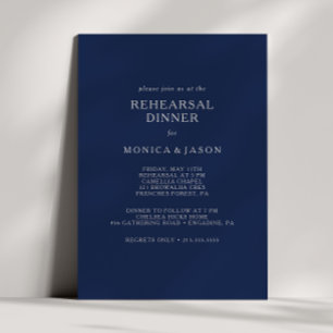 Classic Minimal Navy Blue Silver Rehearsal Dinner Invitation