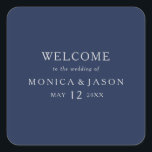 Classic Minimal Navy Blue | Silver Wedding Welcome Square Sticker<br><div class="desc">This classic minimal navy blue | silver wedding welcome square sticker is great for a simple modern romantic and elegant wedding. The dark navy blue color palette and minimal vintage typography give it a classy chic formal touch. The design is flexible, perfect for a basic contemporary evening, spring, fall, summer,...</div>