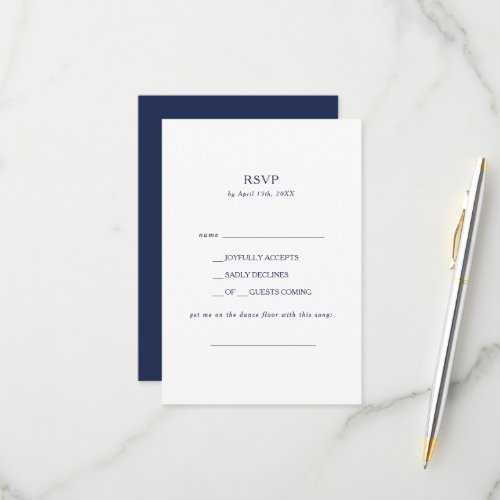 Classic Minimal Navy Blue Song Request RSVP Card