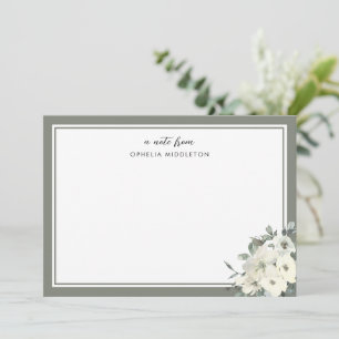 Classic Minimal Olive Green Border Floral Note Card