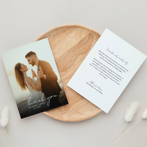 Classic Minimal Photo Hand Writing Script Wedding Thank You Card