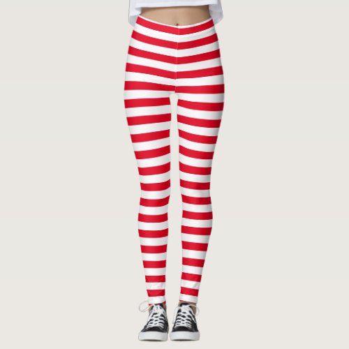 Classic Minimal Red and White Striped  Leggings