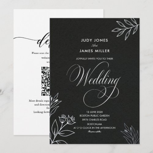 classic minimal simple black and white wedding   invitation