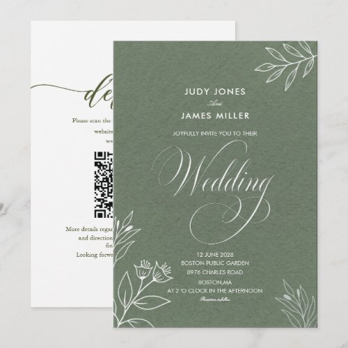 classic minimal simple rustic sage green wedding invitation