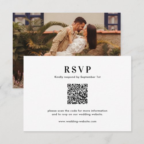 Classic Minimal Typography QR Code Photo Wedding RSVP Card