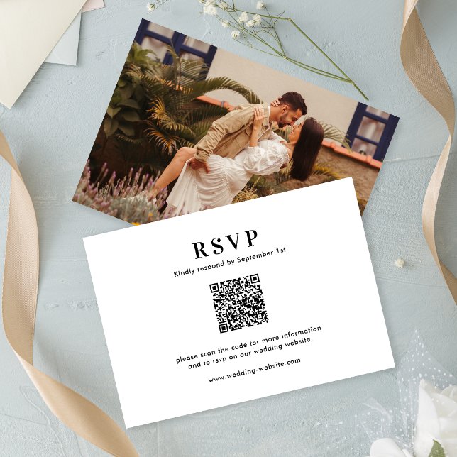 Classic Minimal Typography QR Code Photo Wedding RSVP Card (Creator Uploaded)