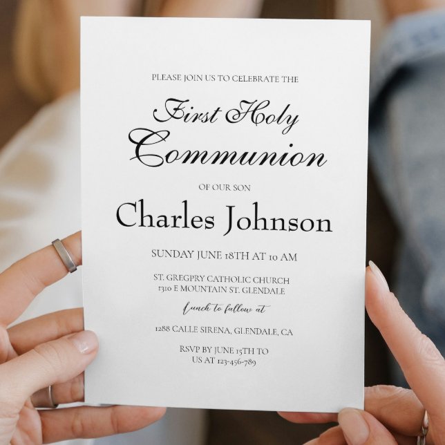 Classic Minimal White Boy First Holy Communion Invitation (Creator Uploaded)