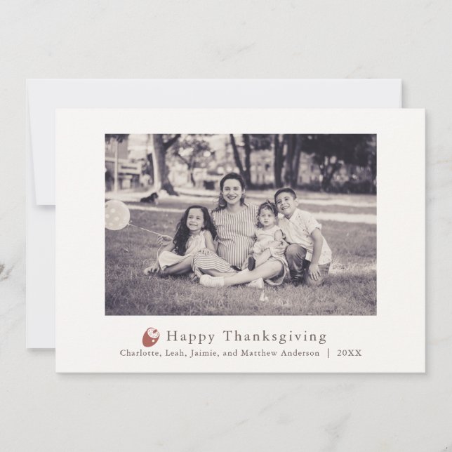 Classic Minimalist Acorn Photo Thanksgiving Card (Front)
