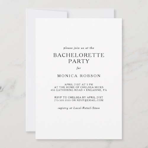 Classic Minimalist Bachelorette Party Invitation