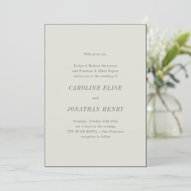 Classic Minimalist Beige Parent Name Wedding Invitation (Standing Front)