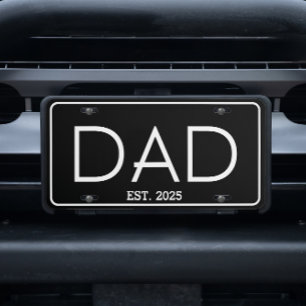 Classic Minimalist Black Est Add Year Dad License Plate
