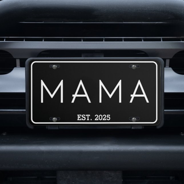 Classic Minimalist Black Est Add Year MaMa License Plate (Creator Uploaded)