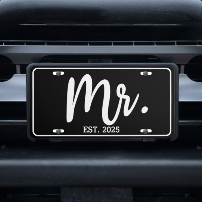 Classic Minimalist Black Est Add Year Mr. License Plate (Creator Uploaded)