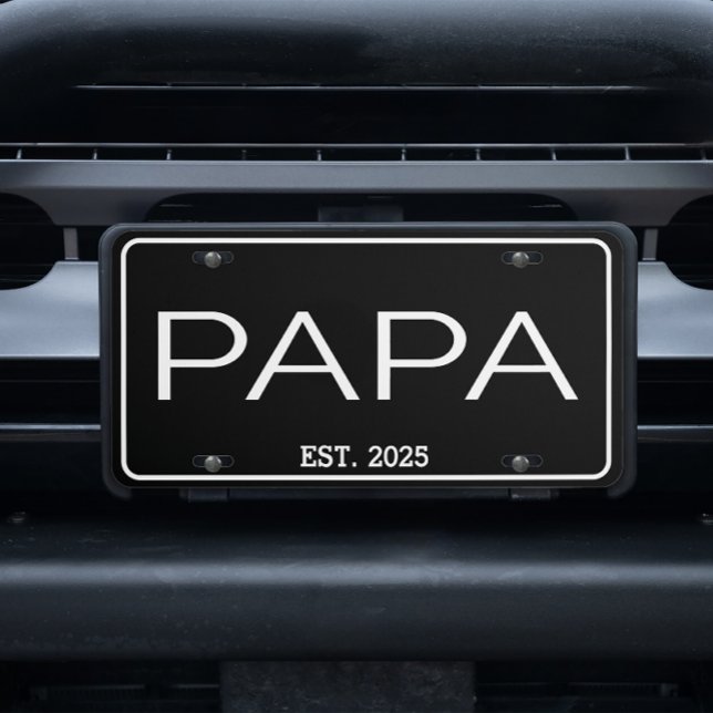 Classic Minimalist Black Est Add Year Papa License Plate (Creator Uploaded)