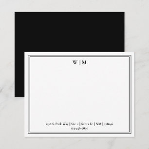 Classic Minimalist Black White Border Monogram Note Card
