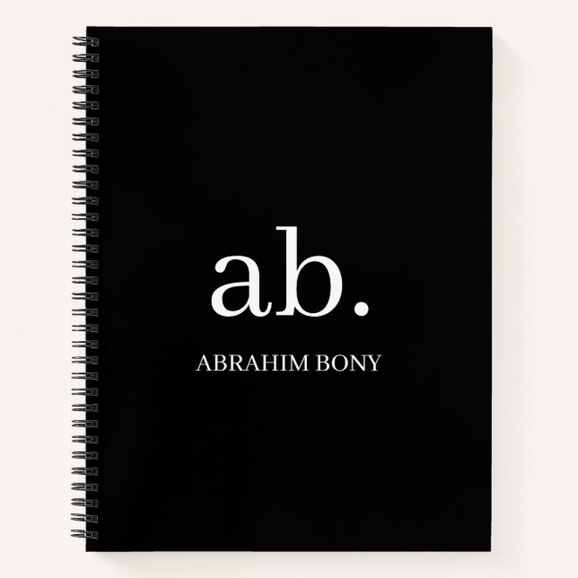 Classic Minimalist Black & White Monogram Notebook (Front)