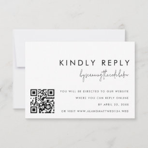 Classic Minimalist Black  White QR Code Reply Card