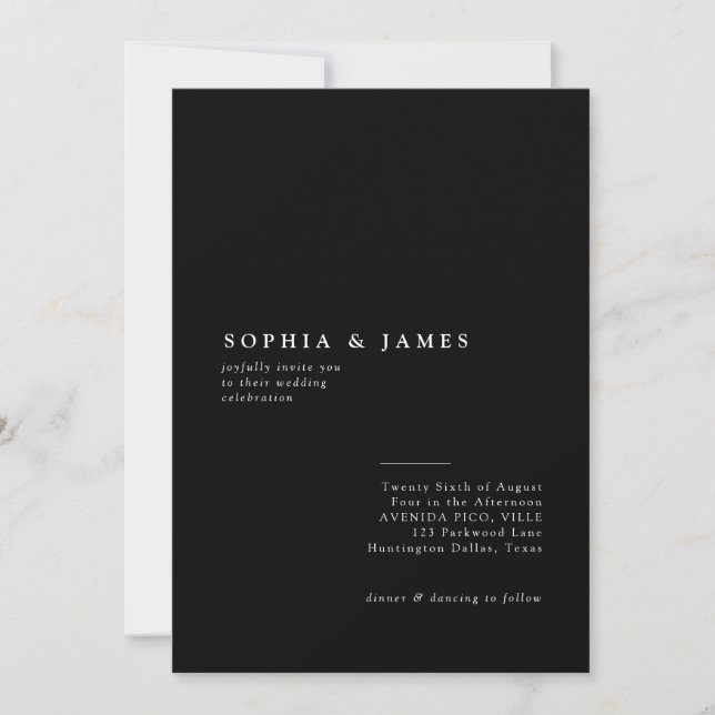 Classic Minimalist Black & White Wedding Invitation (Front)