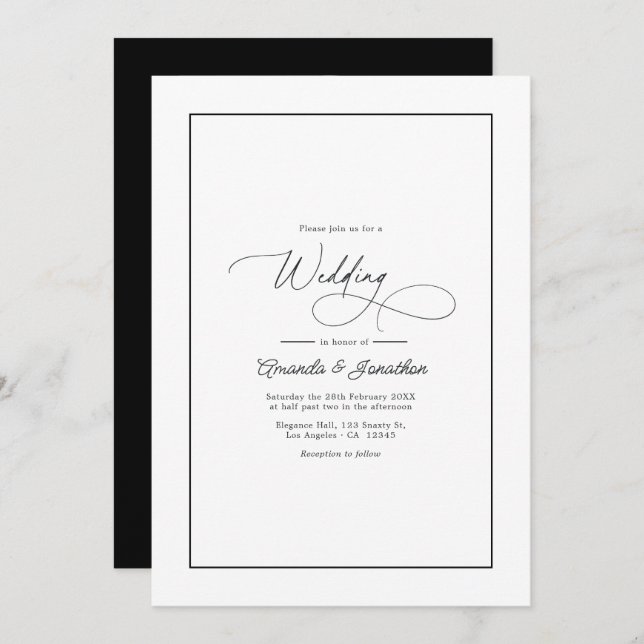 Classic Minimalist Black & White Wedding QR Code Invitation (Front/Back)