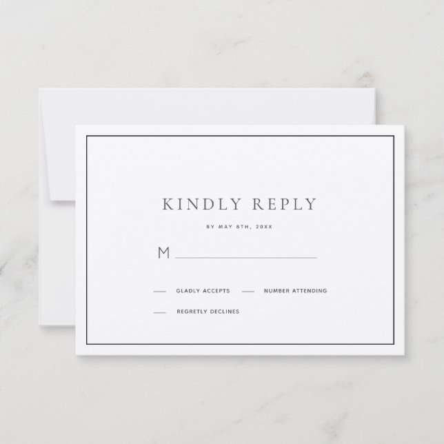Classic Minimalist Black & White Wedding RSVP (Front)