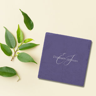 classic minimalist blue and white name customized stone coaster