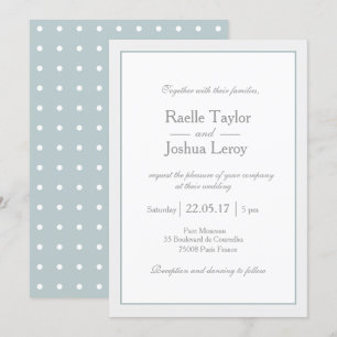 Classic minimalist blue gray polka dots wedding invitation