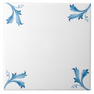 Classic Minimalist Blue Tile Leaf Ornaments 