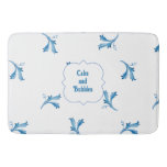 Classic Minimalist Blue Tile Leaf Ornaments Bath Mat
