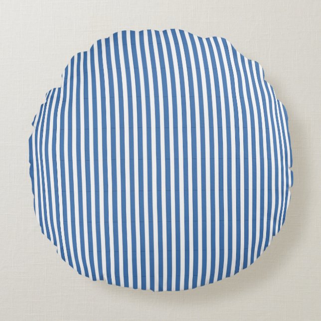 Classic Minimalist Blue & white Striped pattern Round Pillow (Front)