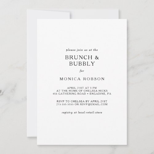 Classic Minimalist Brunch and Bubbly Shower Invitation