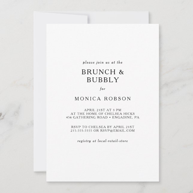 Classic Minimalist Brunch and Bubbly Shower Invitation (Front)