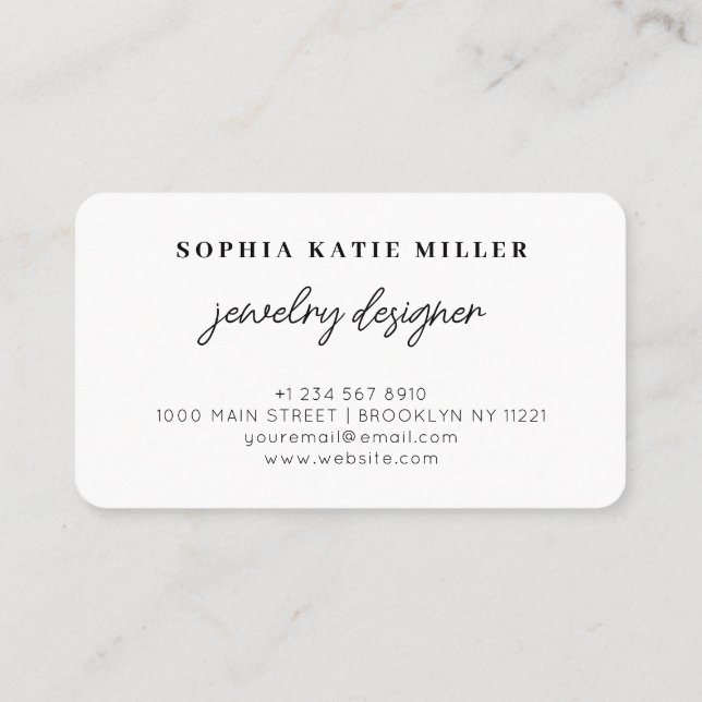 Classic Minimalist Chic Handmade Jewelry Designer Business Card (Back)
