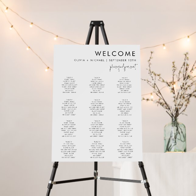 Classic Minimalist Custom Seating Table Chart Foam Board (In Situ (Stand))