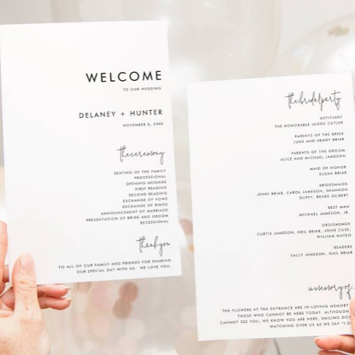 Classic Minimalist Custom Wedding Paper Program