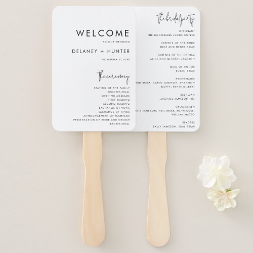 Classic Minimalist Custom Wedding Paper Program Hand Fan