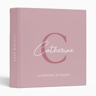 Classic Minimalist Dusty Pink Monogram 3 Ring Binder