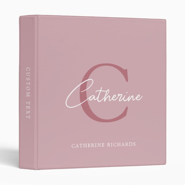 Classic Minimalist Dusty Pink Monogram  3 Ring Binder (Front/Spine)