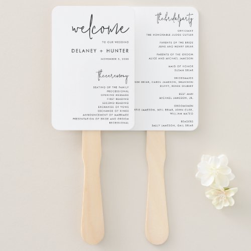 Classic Minimalist Editable Wedding Paper Program Hand Fan