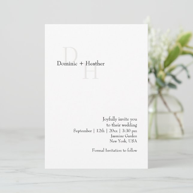 CLASSIC Minimalist Elegance Wedding Invitation (Standing Front)